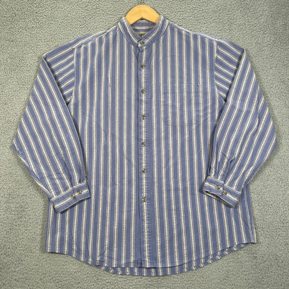 Frontier Classics Shirt Mens L Blue Striped Cowboy Band Collar Western Workwear